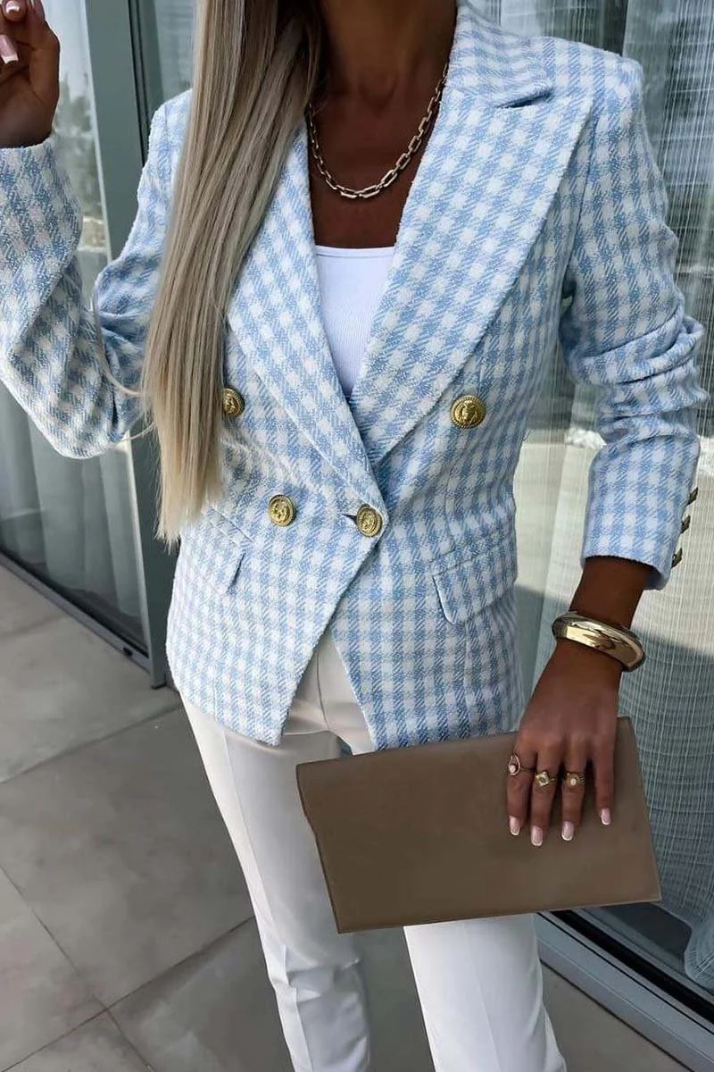 Women's Fashion Plaid Double Breasted Blazer