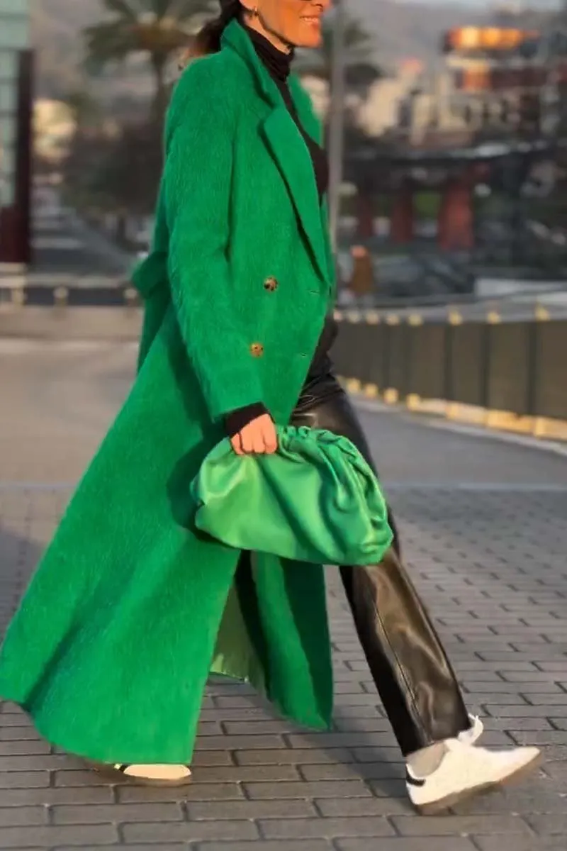 Women's fashionable double breasted long coat